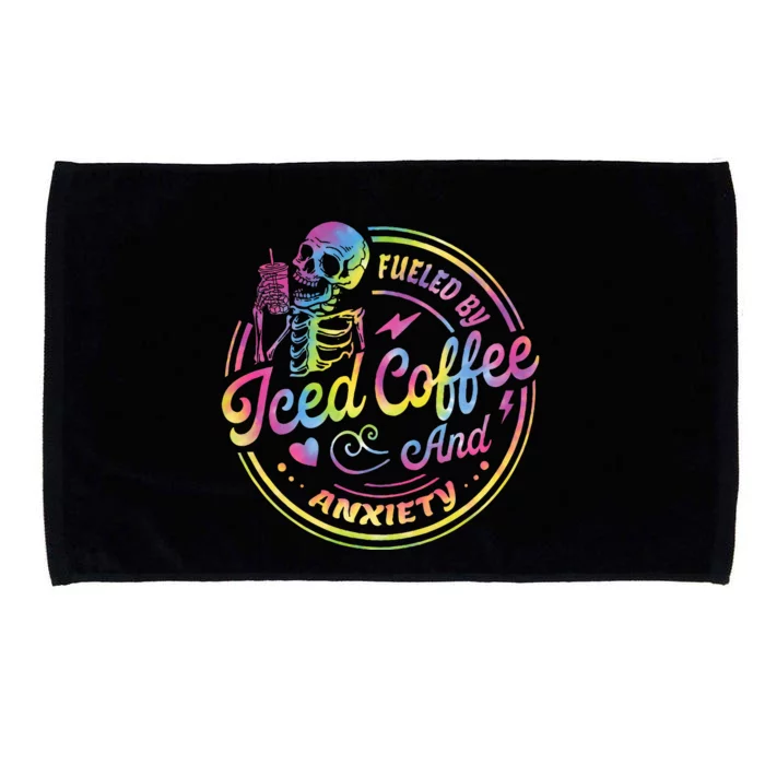 Fueled By Iced Coffee And Anxiety Skeleton Coffee Lover Microfiber Hand Towel