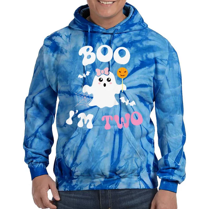 Funny Boo Im Two Ghost Second 2nd Birthday Groovy Halloween Tie Dye Hoodie