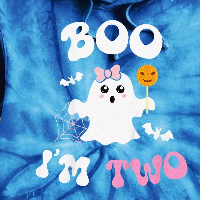 Funny Boo Im Two Ghost Second 2nd Birthday Groovy Halloween Tie Dye Hoodie