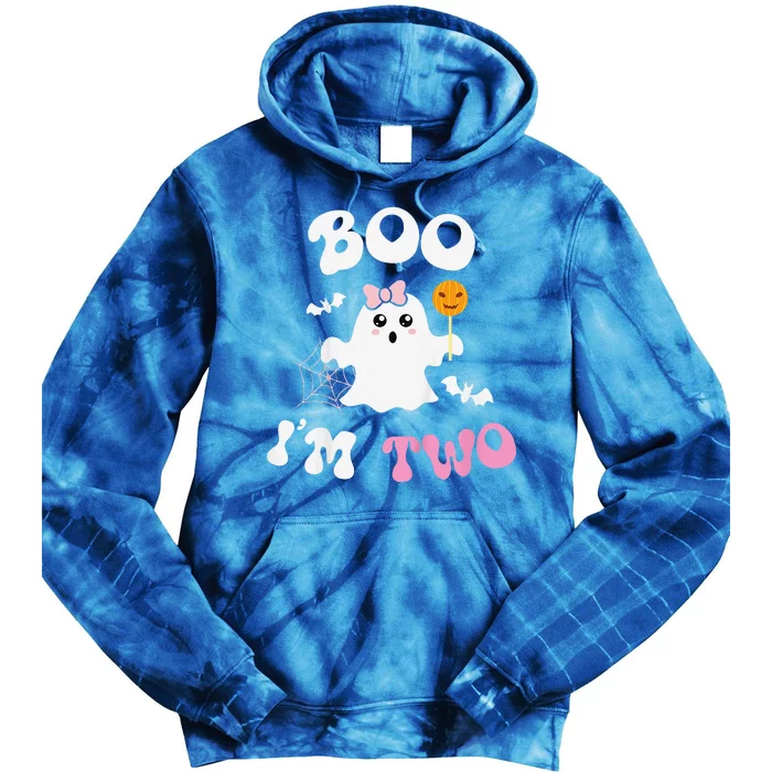 Funny Boo Im Two Ghost Second 2nd Birthday Groovy Halloween Tie Dye Hoodie