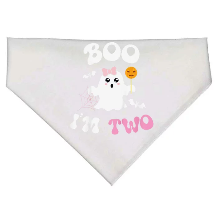 Funny Boo Im Two Ghost Second 2nd Birthday Groovy Halloween USA-Made Doggie Bandana