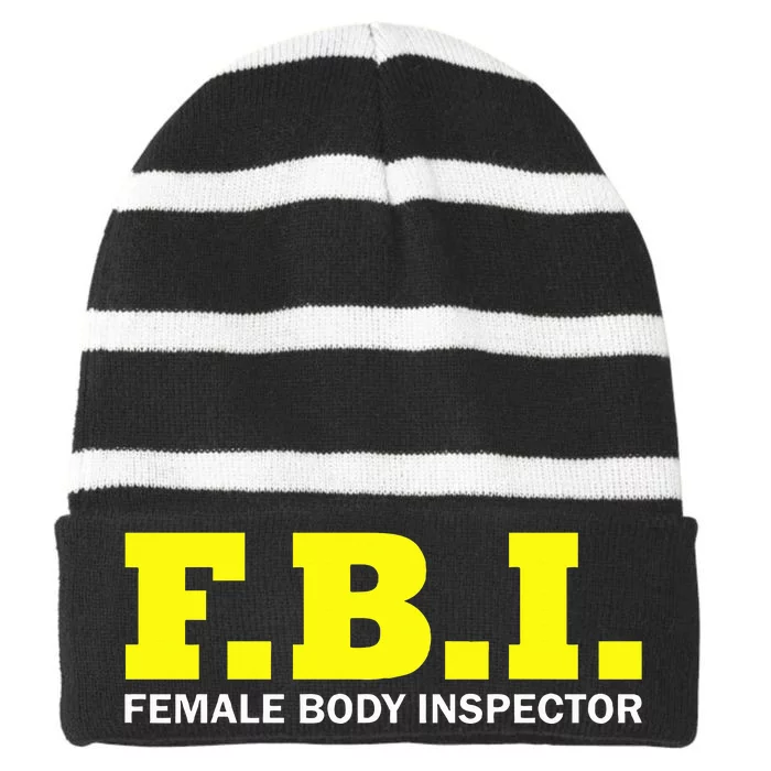 Female Body Inspector Saying Striped Beanie with Solid Band