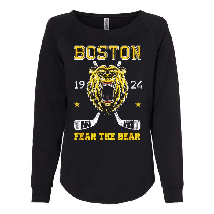 Funny Boston Ice Hockey Fear The Bear Gift Womens California Wash Sweatshirt