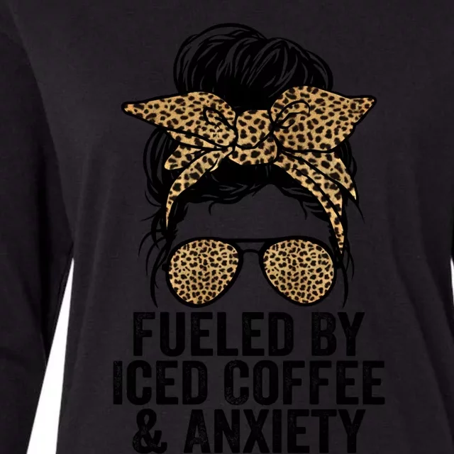 Fueled By Iced Coffee And Anxiety Funny Groovy Coffee Lover Gift Womens Cotton Relaxed Long Sleeve T-Shirt