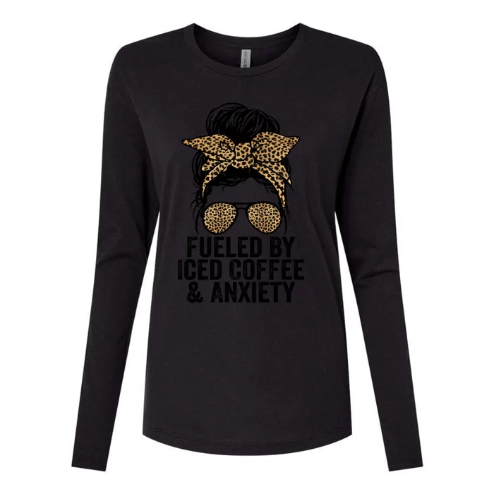 Fueled By Iced Coffee And Anxiety Funny Groovy Coffee Lover Gift Womens Cotton Relaxed Long Sleeve T-Shirt