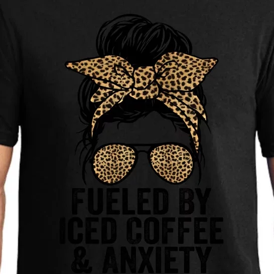 Fueled By Iced Coffee And Anxiety Funny Groovy Coffee Lover Gift Pajama Set