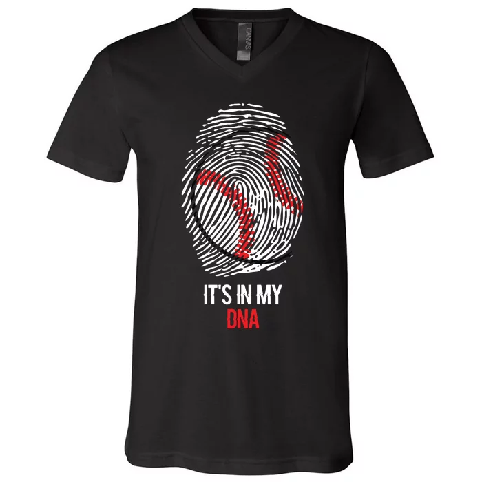 Funny Baseball It's In My DNA Fingerprint V-Neck T-Shirt