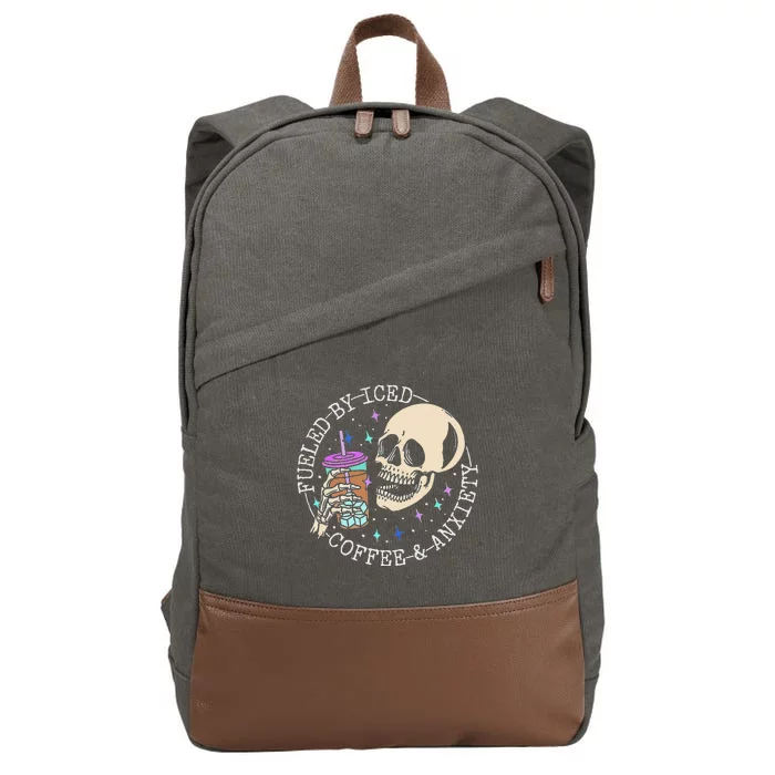 Fueled By Iced Coffee And Anxiety Skull Coffee Lover Cotton Canvas Backpack