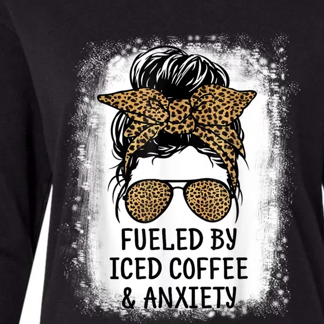 Fueled By Iced Coffee And Anxiety Funny Groovy Coffee Lover Womens Cotton Relaxed Long Sleeve T-Shirt