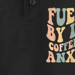 Fueled By Iced Coffee And Anxiety Funny Groovy Iced Coffee Dry Zone Grid Performance Polo