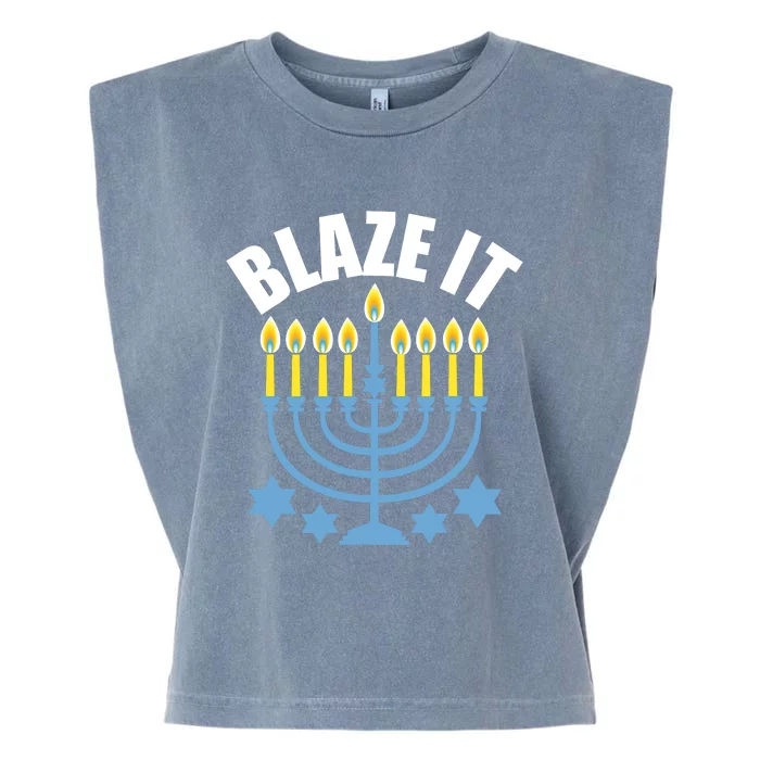 Funny Blaze It Light The Menorah Happy Hanukkah Novelty Garment-Dyed Women's Muscle Tee