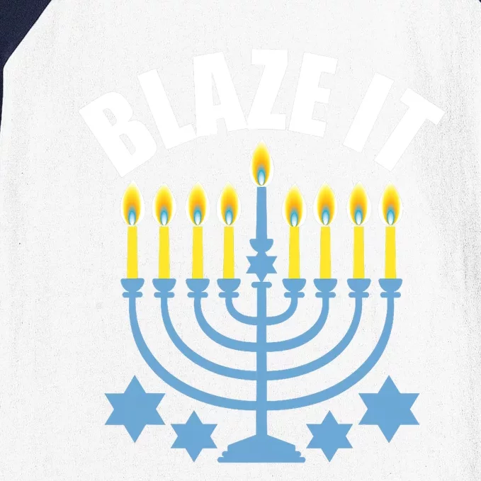 Funny Blaze It Light The Menorah Happy Hanukkah Novelty Baseball Sleeve Shirt