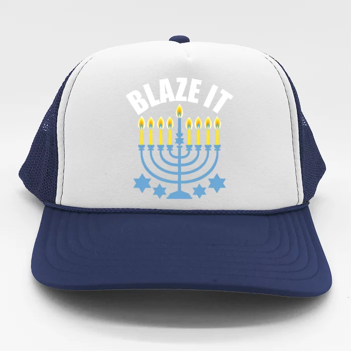 Funny Blaze It Light The Menorah Happy Hanukkah Novelty Trucker Hat