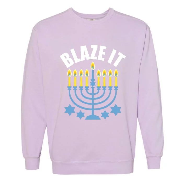 Funny Blaze It Light The Menorah Happy Hanukkah Novelty Garment-Dyed Sweatshirt