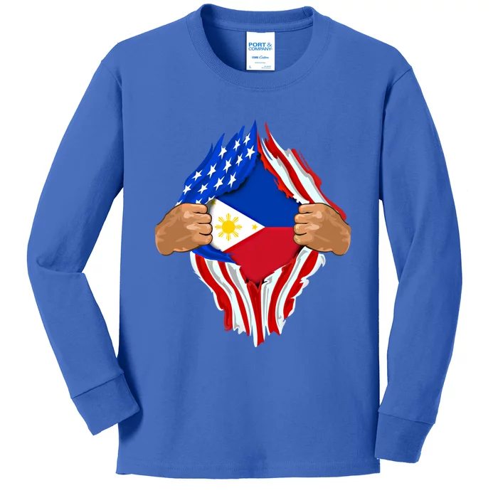 Filipino Blood Inside Me The Philippines Flag Gift Kids Long Sleeve Shirt