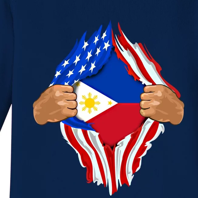 Filipino Blood Inside Me The Philippines Flag Gift Baby Long Sleeve Bodysuit