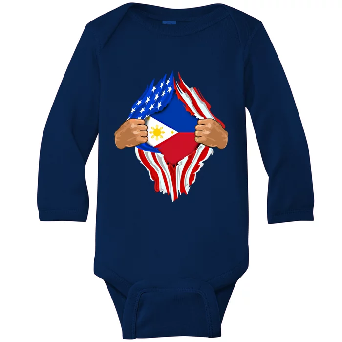 Filipino Blood Inside Me The Philippines Flag Gift Baby Long Sleeve Bodysuit