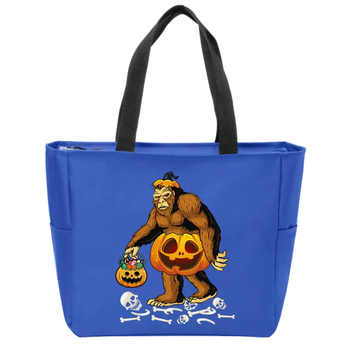 Funny Bigfoot Jack O Lantern Pumpkin Happy Halloween Zip Tote Bag