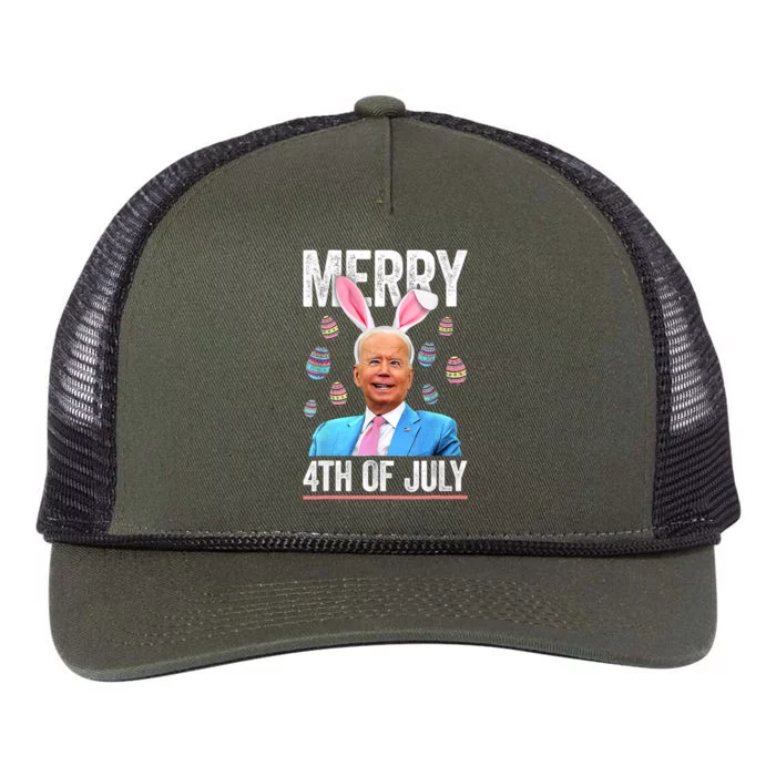 Funny Bunny Joe Biden 4th Of July Happy Easter Day Gift Retro Rope Trucker Hat Cap