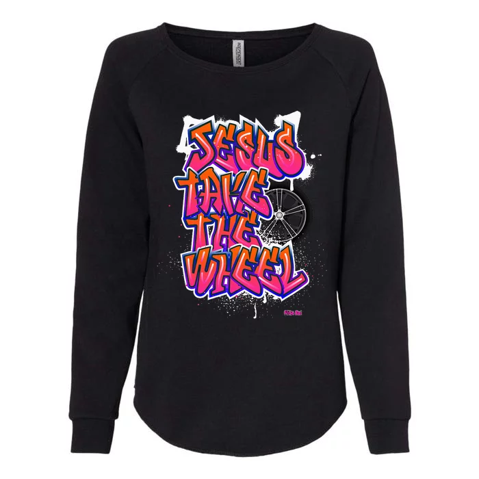 Flite Boi Jesus Take The Wheel Graffiti Womens California Wash Sweatshirt