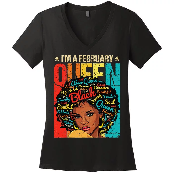 February Birthday Juneteenth For Wo Black African Queen Women's V-Neck T-Shirt