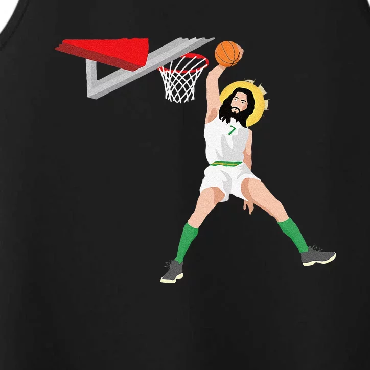 Funny Basketball Jesus Christian Humor Slam Dunk Performance Tank