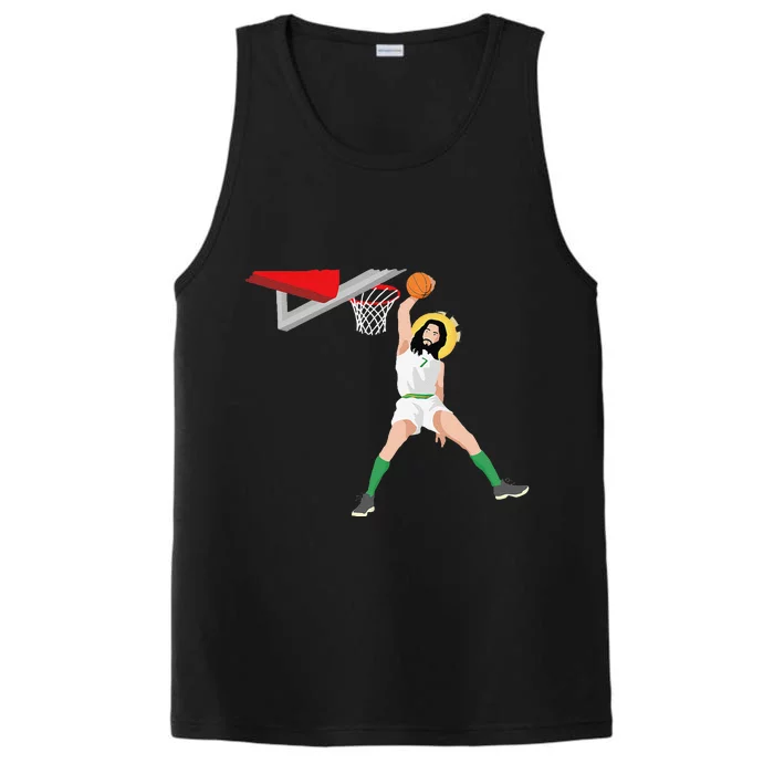 Funny Basketball Jesus Christian Humor Slam Dunk Performance Tank