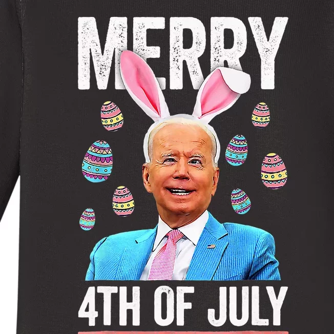 Funny Bunny Joe Biden 4th Of July Happy Easter Day Baby Long Sleeve Bodysuit