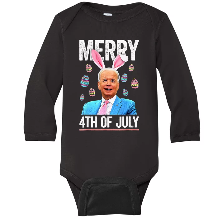 Funny Bunny Joe Biden 4th Of July Happy Easter Day Baby Long Sleeve Bodysuit