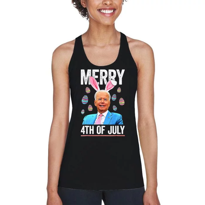 Funny Bunny Joe Biden 4th Of July Happy Easter Day Women's Racerback Tank