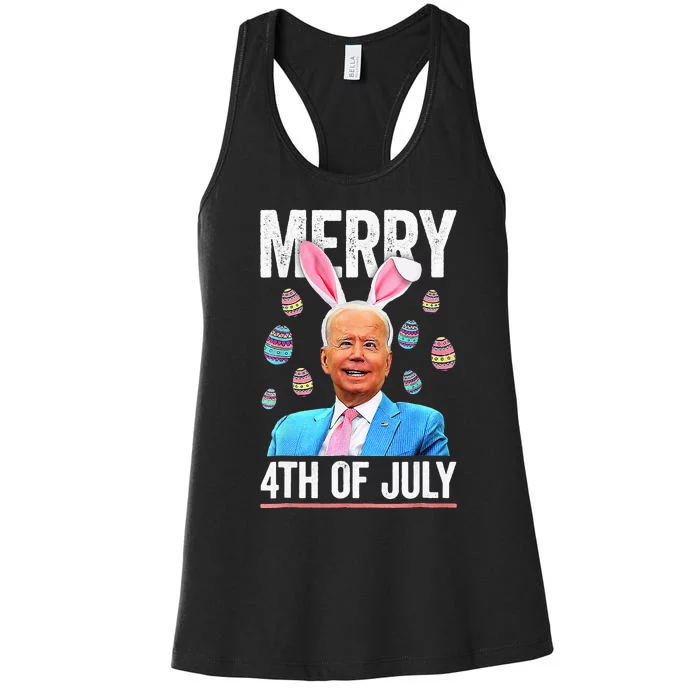 Funny Bunny Joe Biden 4th Of July Happy Easter Day Women's Racerback Tank