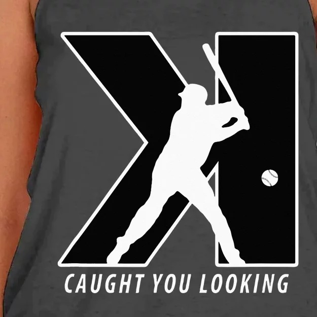 Funny Backwards K Strikeout Looking Baseball Pitching Women's Knotted Racerback Tank