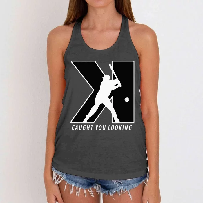 Funny Backwards K Strikeout Looking Baseball Pitching Women's Knotted Racerback Tank