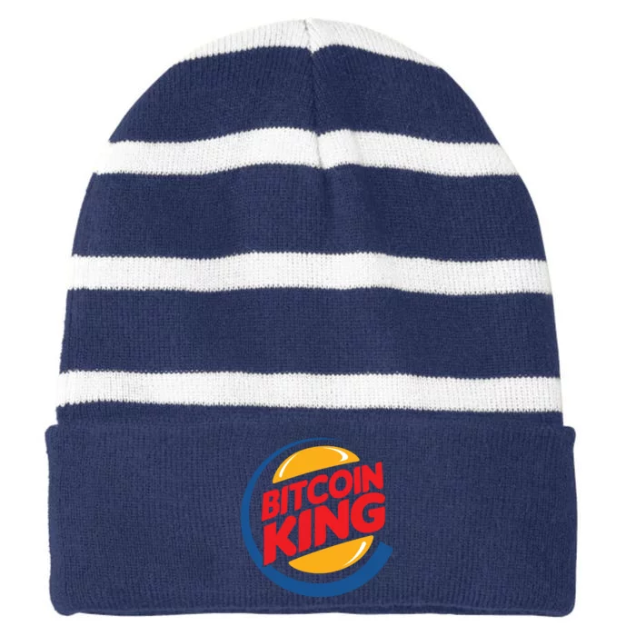 Funny Bitcoin King Logo Striped Beanie with Solid Band