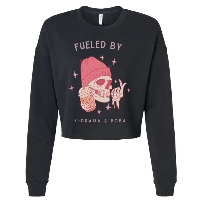 Fueled By K Drama And Boba Cropped Pullover Crew