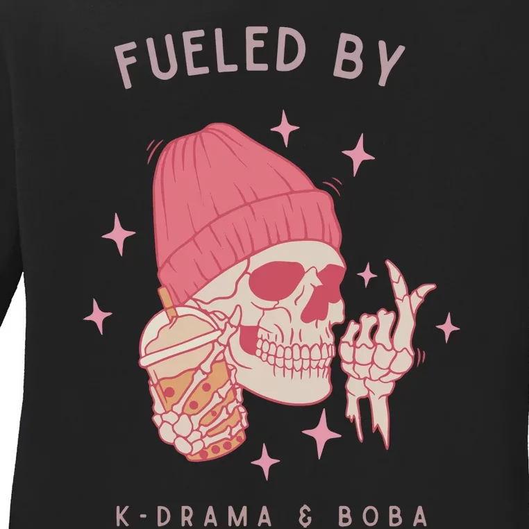 Fueled By K Drama And Boba Ladies Long Sleeve Shirt