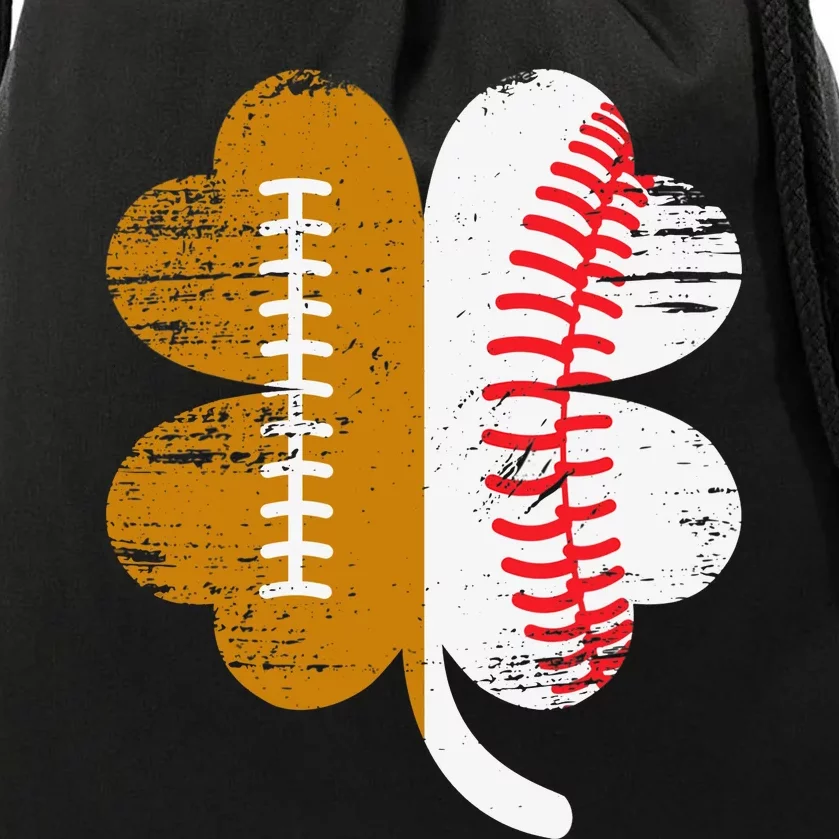 Football Baseball Lover Shamrock St Patricks Day Boy Drawstring Bag