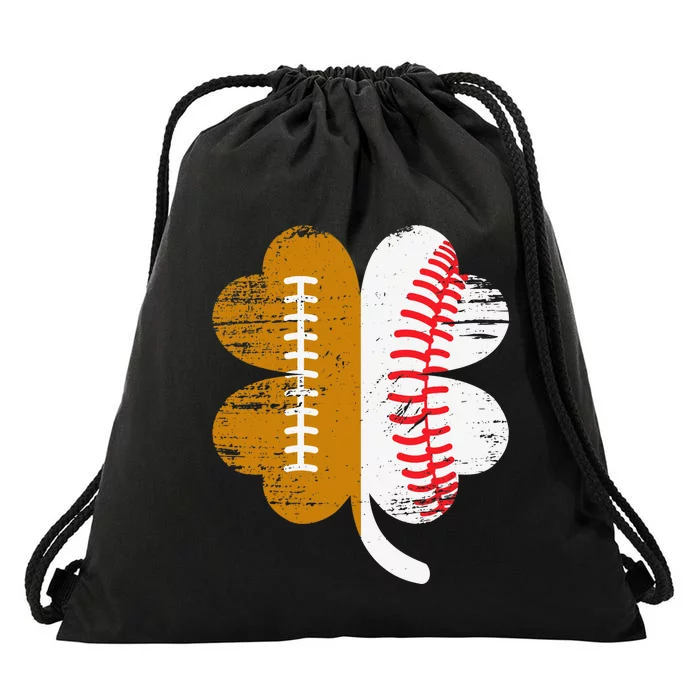 Football Baseball Lover Shamrock St Patricks Day Boy Drawstring Bag