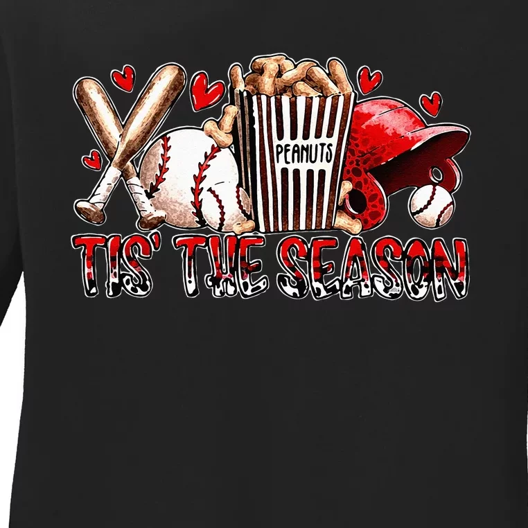 Funny Baseball Lover Tis The Season Baseball Mom Game Day Ladies Long Sleeve Shirt