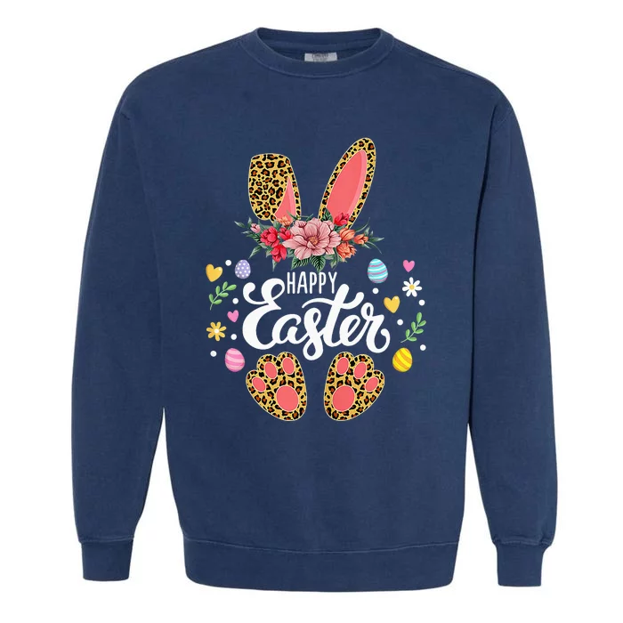 funyn Bunny Leopard Easter Egg Hunt Squad Garment-Dyed Sweatshirt