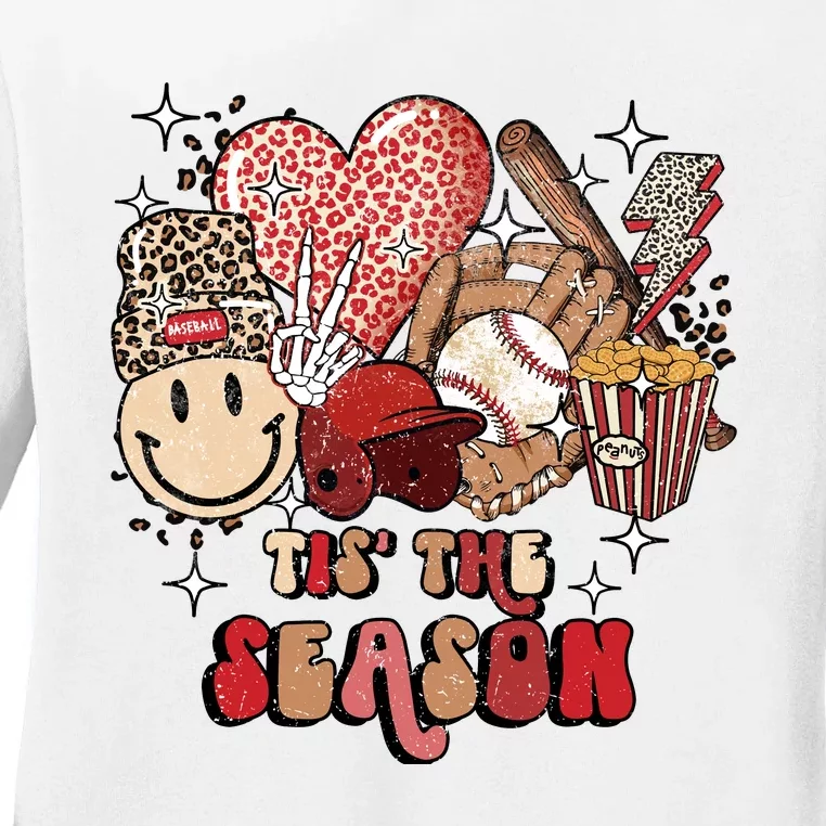 Funny Baseball Lover Tis The Season Baseball Mom Game Day Ladies Long Sleeve Shirt