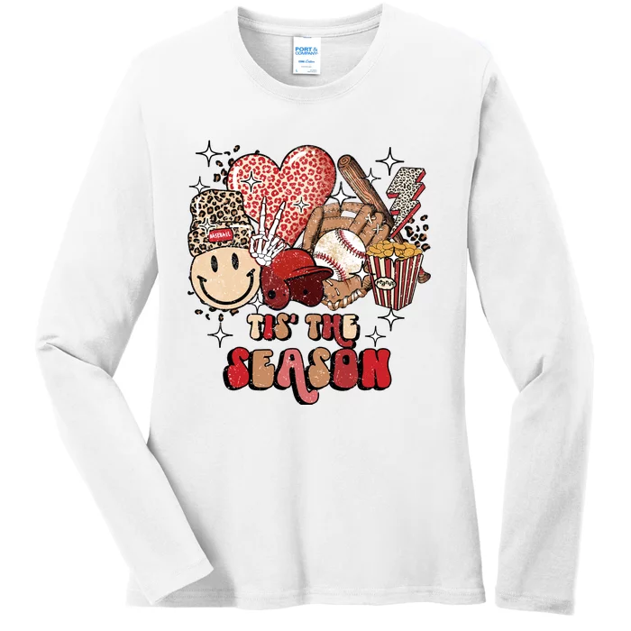 Funny Baseball Lover Tis The Season Baseball Mom Game Day Ladies Long Sleeve Shirt