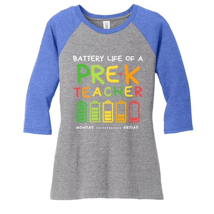 Funny Battery Life Of A Preschool Teacher Back To School Gift Women's Tri-Blend 3/4-Sleeve Raglan Shirt