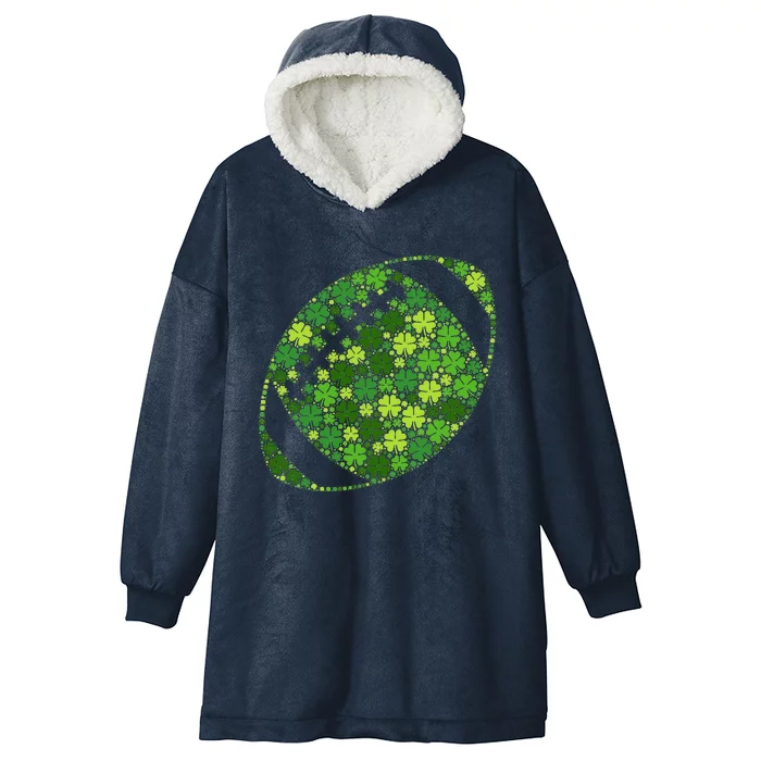 Football Ball Lucky Green Shamrock Clover St Patricks Day Hooded Wearable Blanket