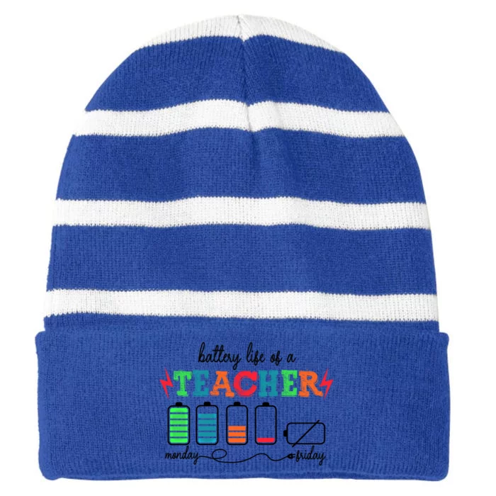 Funny Battery Life Of A Teacher From Monday To Friday Gift Striped Beanie with Solid Band