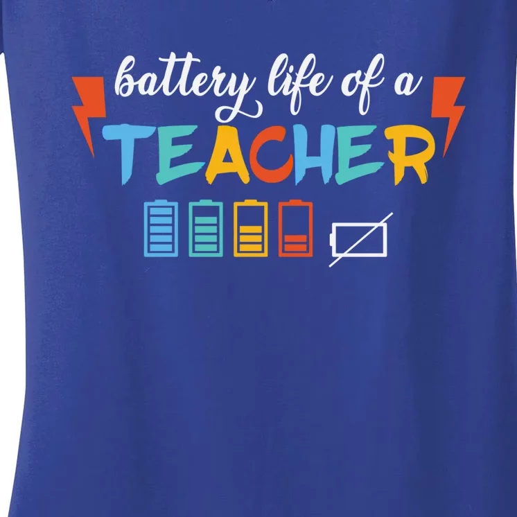 Funny Battery Life Of A Teacher Teacher Gift Women's V-Neck T-Shirt