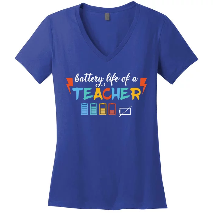 Funny Battery Life Of A Teacher Teacher Gift Women's V-Neck T-Shirt