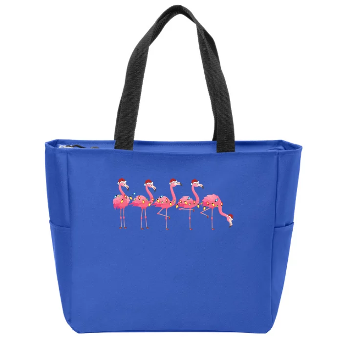 Flamingo Bird Lover Xmas Light Santa Pink Flamingo Christmas Gift Zip Tote Bag