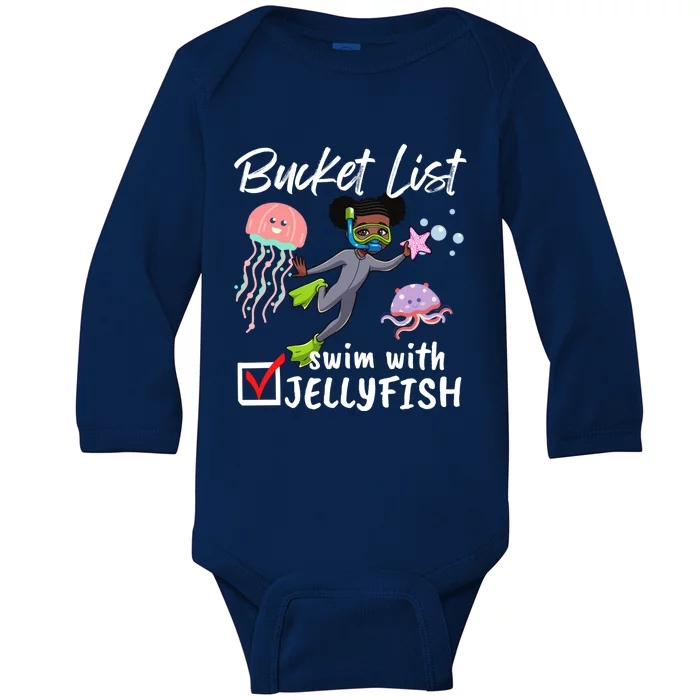 Funny Bucket List Swim With Jellyfish Lover Scuba Diver Gift Baby Long Sleeve Bodysuit