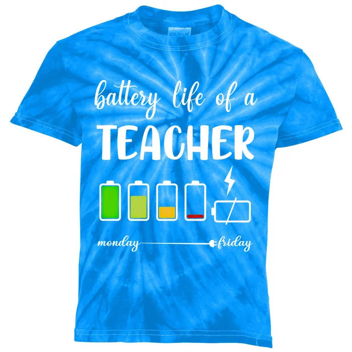 Funny Battery Life Of A Teacher Gift Kids Tie-Dye T-Shirt